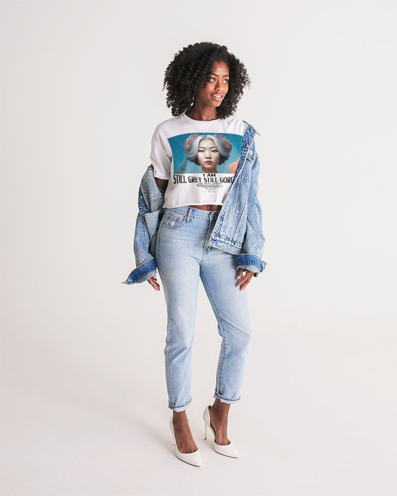 Promoting Asian women with silver grey Women's Lounge Cropped Tee