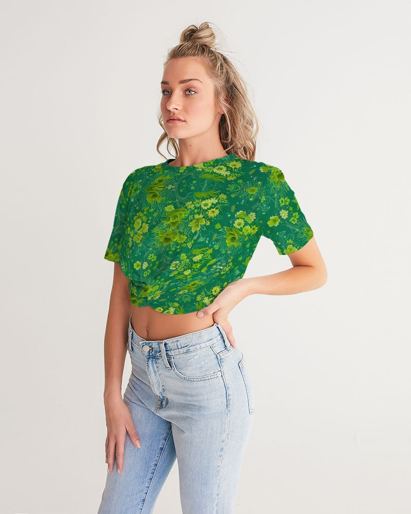 Green lush Repeat pattern Women's Twist-Front Cropped Tee