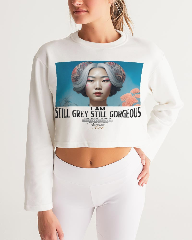 Promoting Asian women with silver grey Women's Cropped Sweatshirt