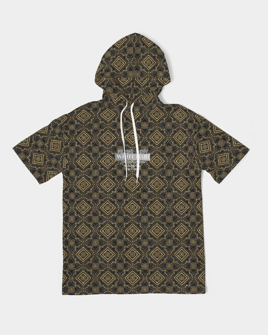 Brown Diamond pattern Men's Premium Heavyweight Short Sleeve Hoodie