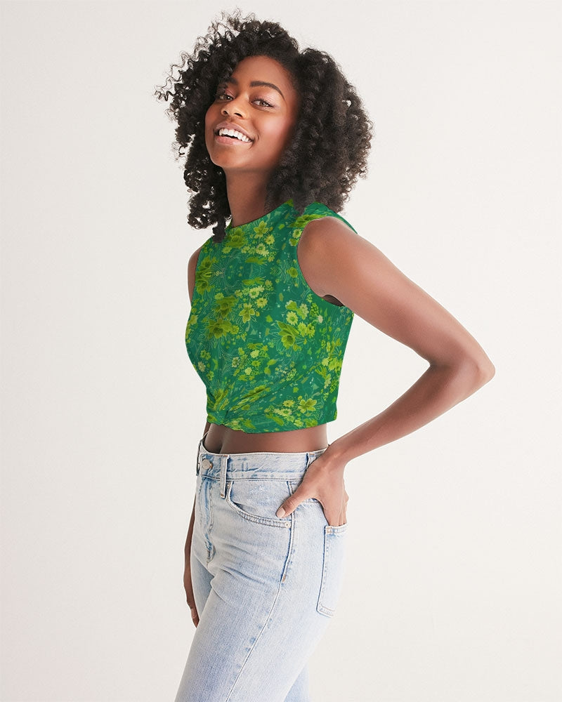 Green lush Repeat pattern Women's Twist-Front Tank