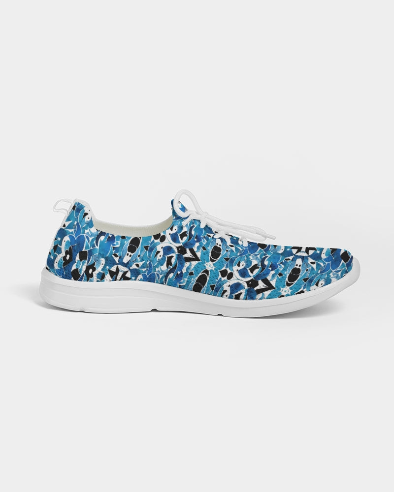 Blue Abstract pattern design Men's Lace Up Flyknit Shoe