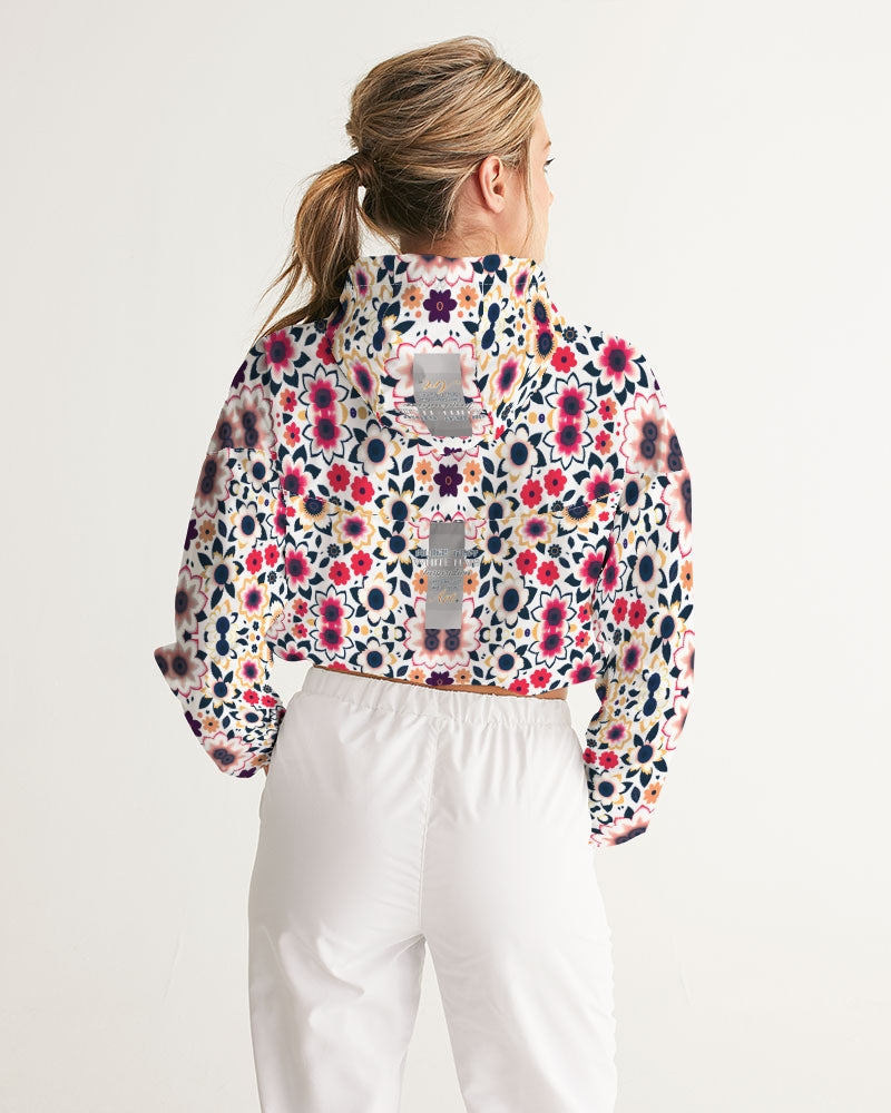 Abstract flower pattern Women's All-Over Print Cropped Windbreaker