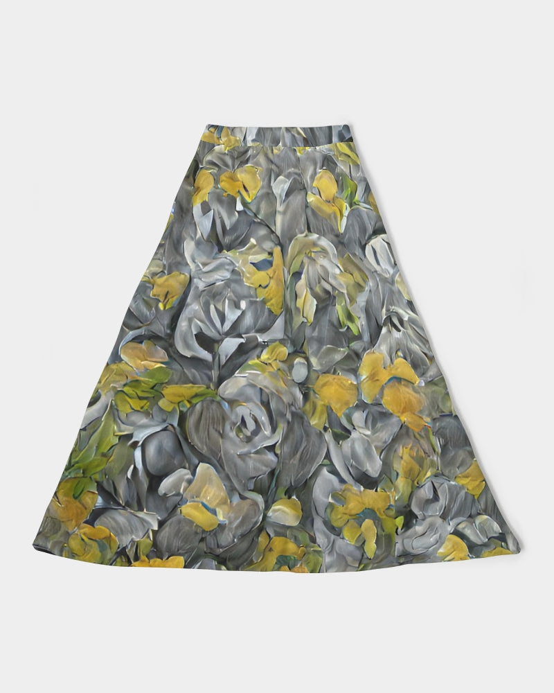 Orange and yellow and grey abstract design of Roses Women's A-Line Midi Skirt