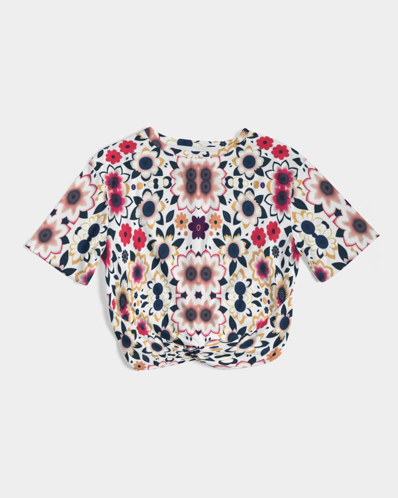 Abstract flower pattern Women's All-Over Print Twist-Front Cropped Tee