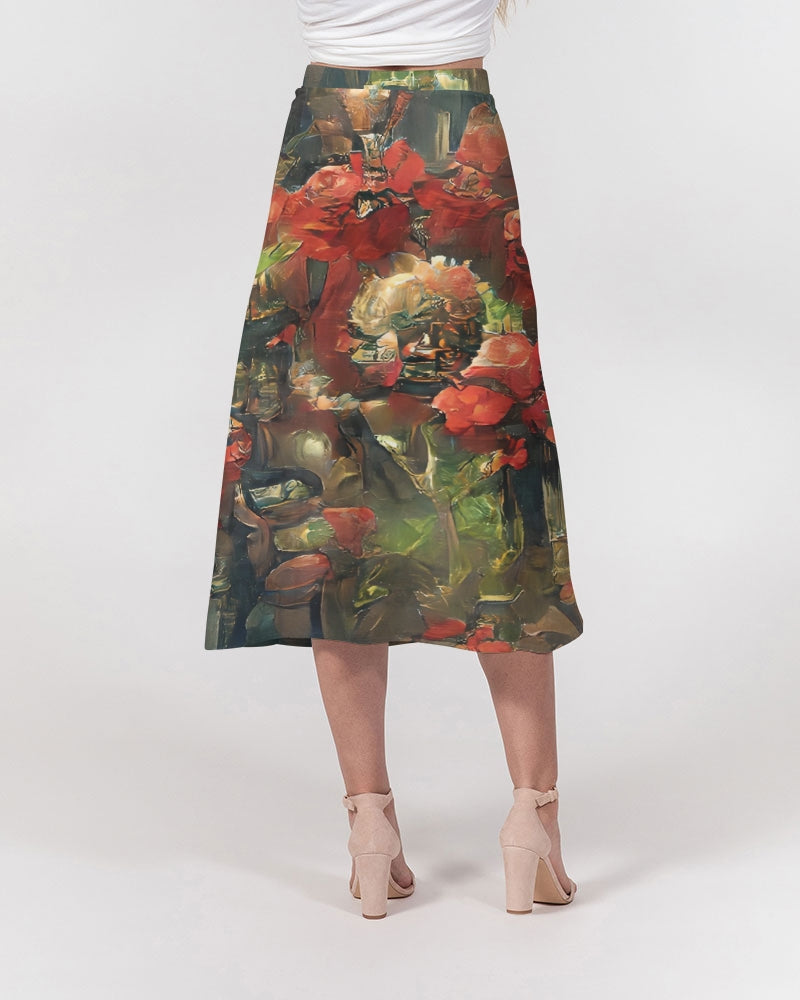 Abstract Rose design Women's A-Line Midi Skirt