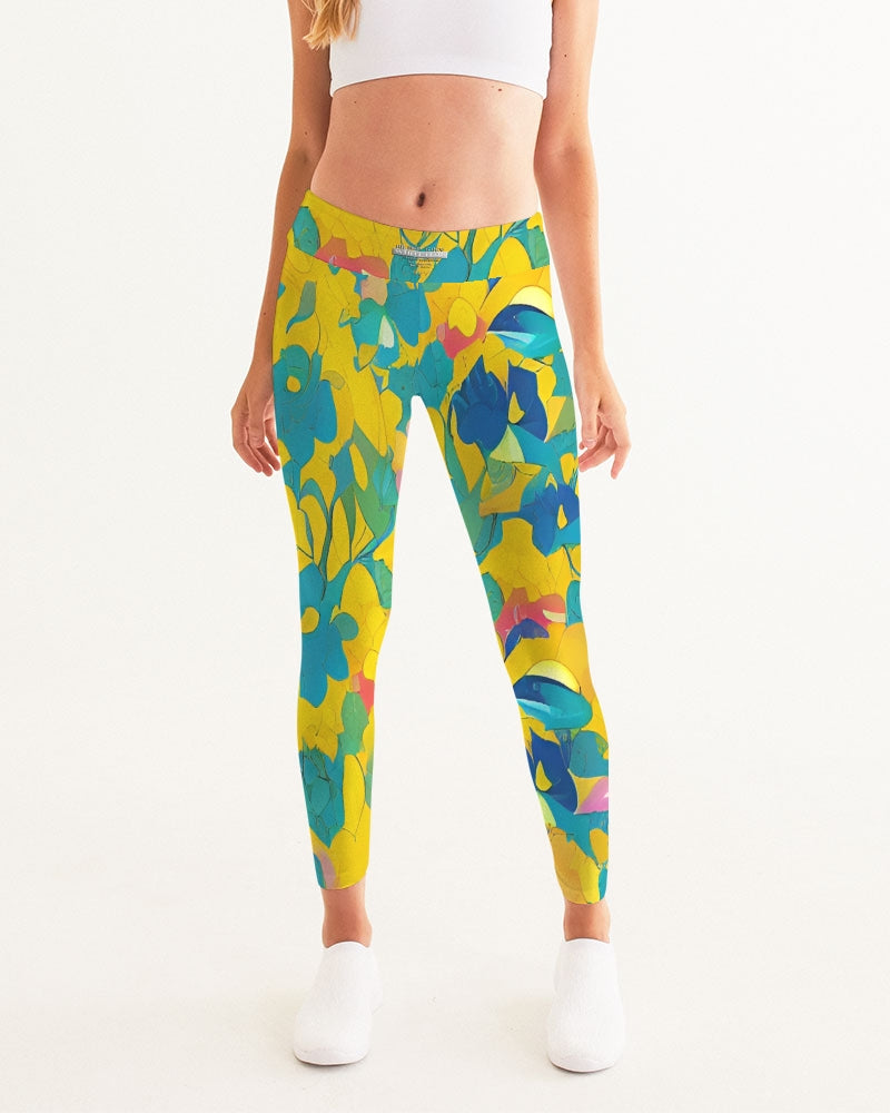 Beautiful yellow and blue hint of red pattern Women's Yoga Pants