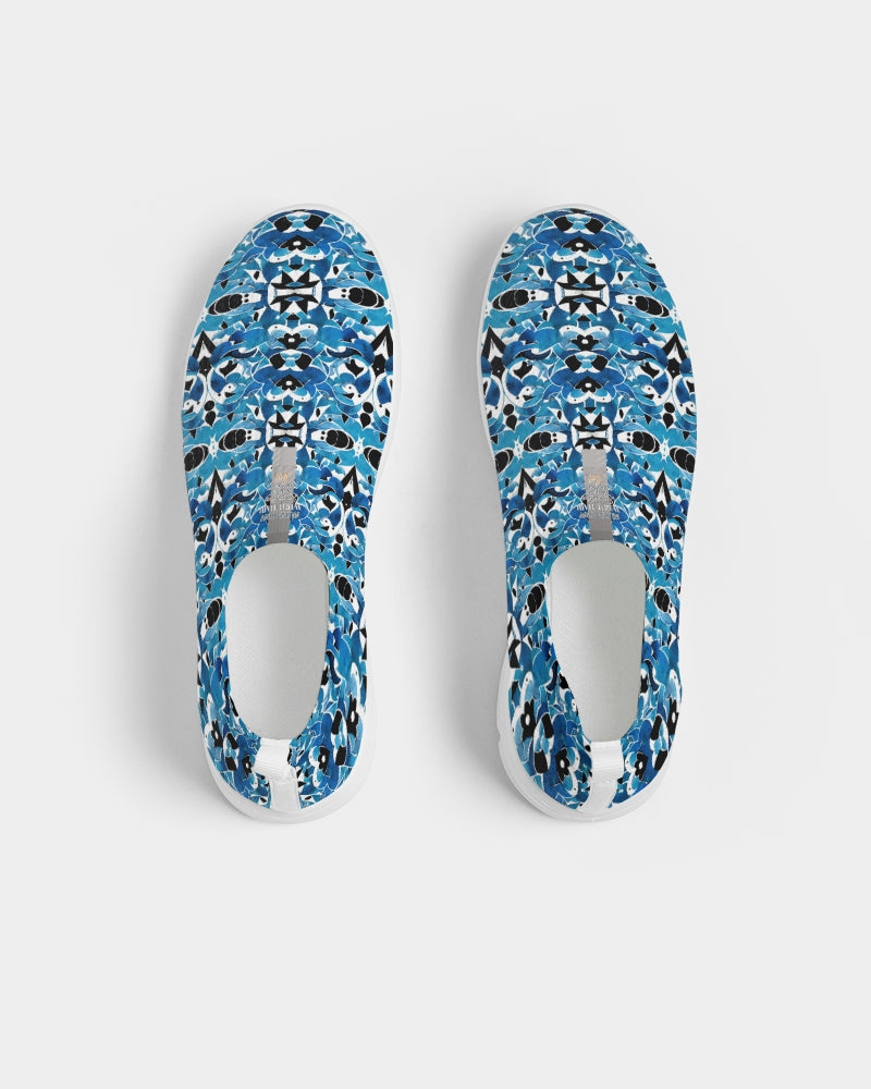 Blue Abstract pattern design Men's Slip-On Flyknit Shoe