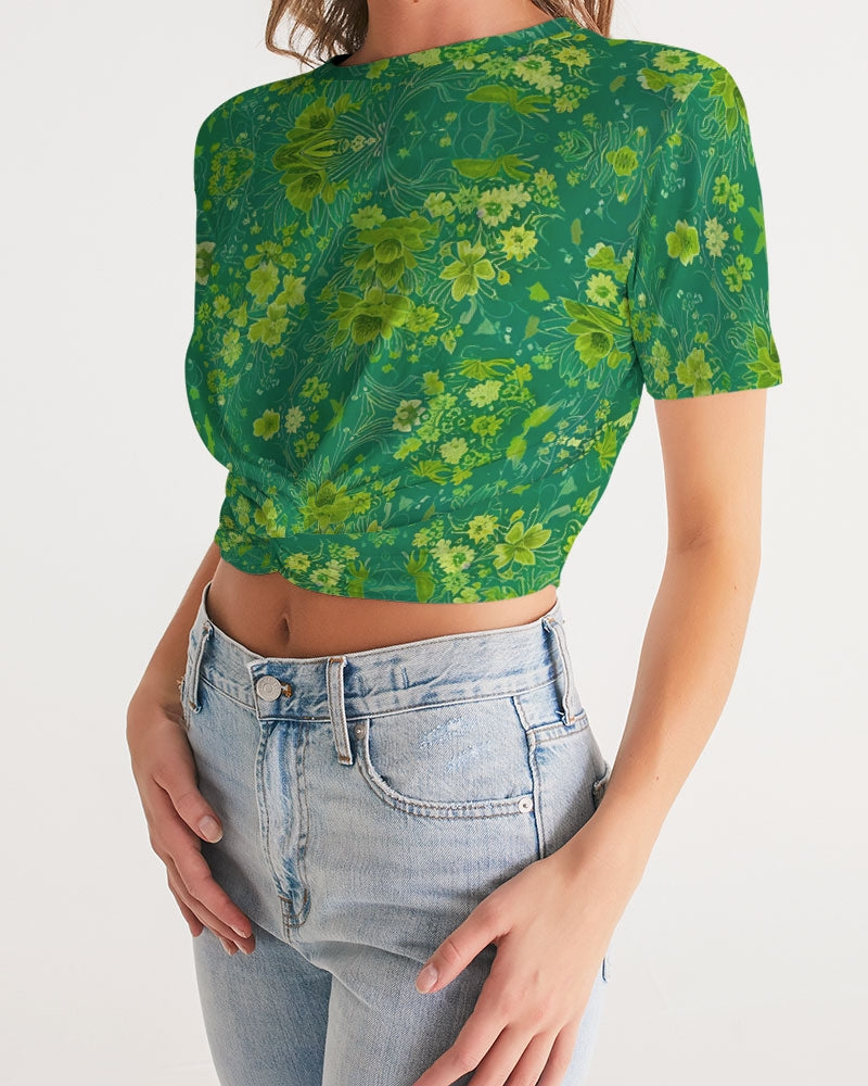 Green lush Repeat pattern Women's Twist-Front Cropped Tee