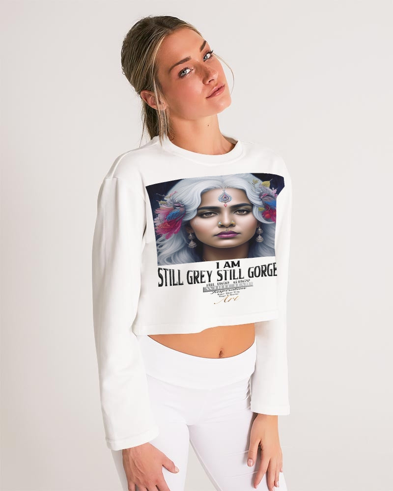 Promoting Indian women with silver grey hair Women's Cropped Sweatshirt