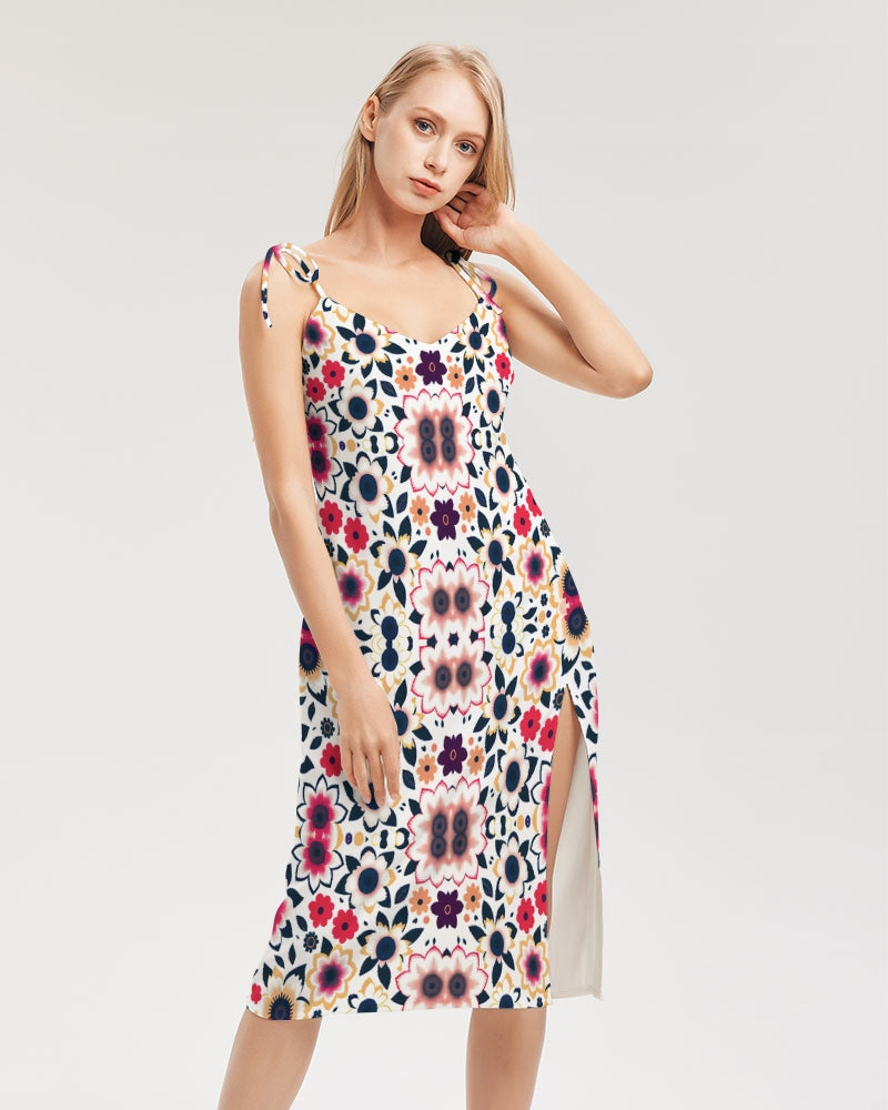 Abstract flower pattern Women's All-Over Print Tie Strap Split Dress