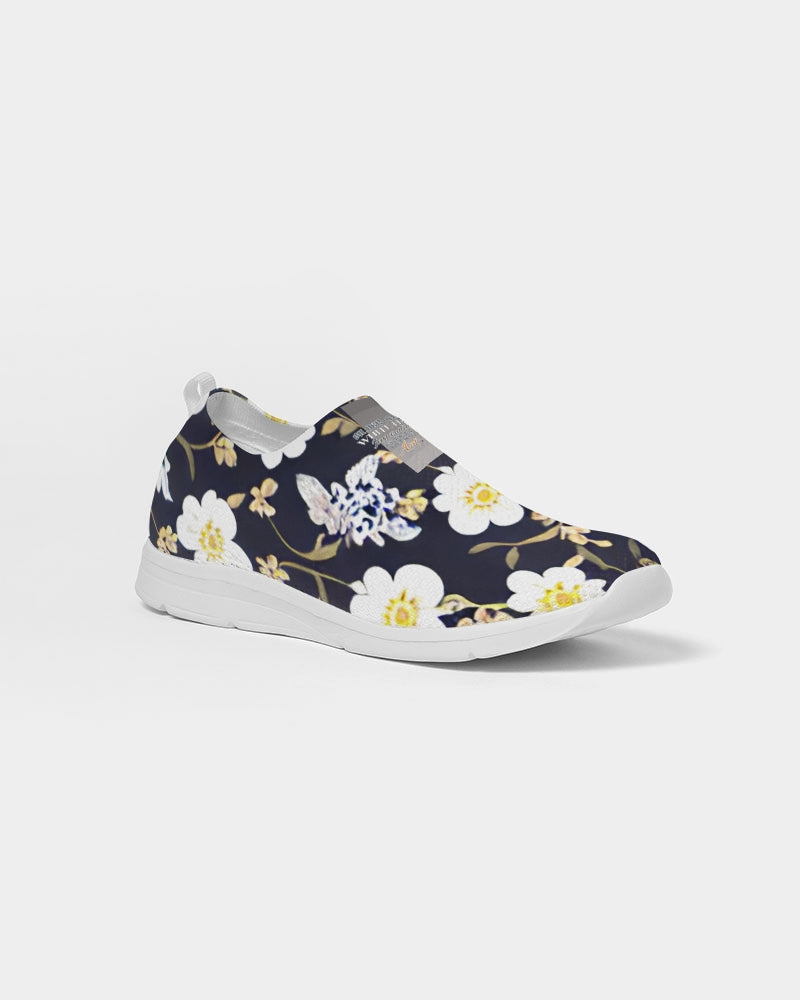 Pink flower black background Women's Slip-On Flyknit Shoe