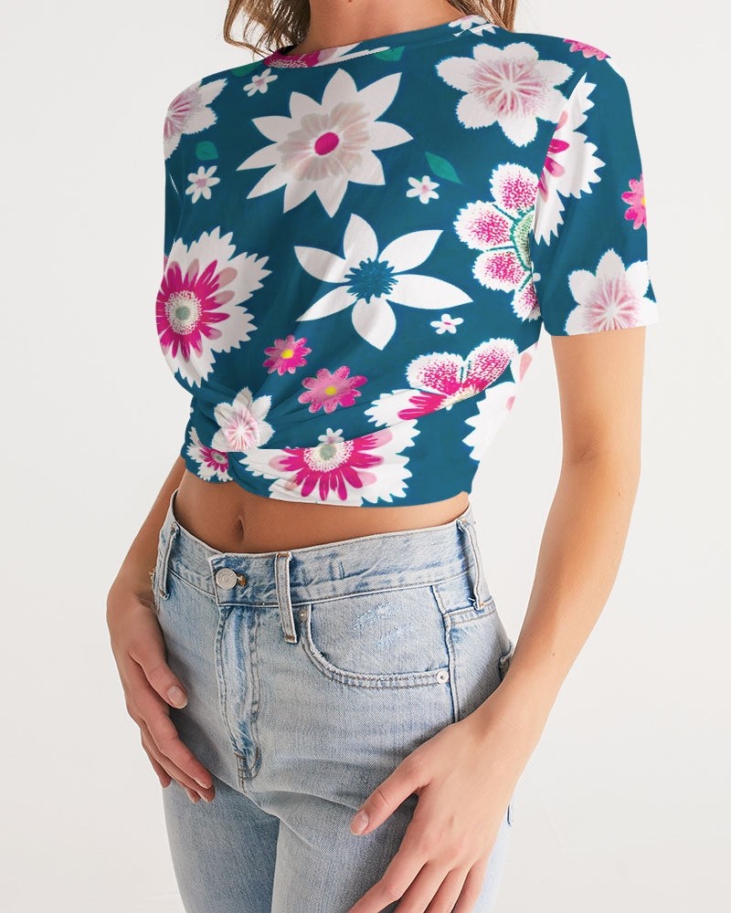 Beautiful floral pattern Women's All-Over Print Twist-Front Cropped Tee