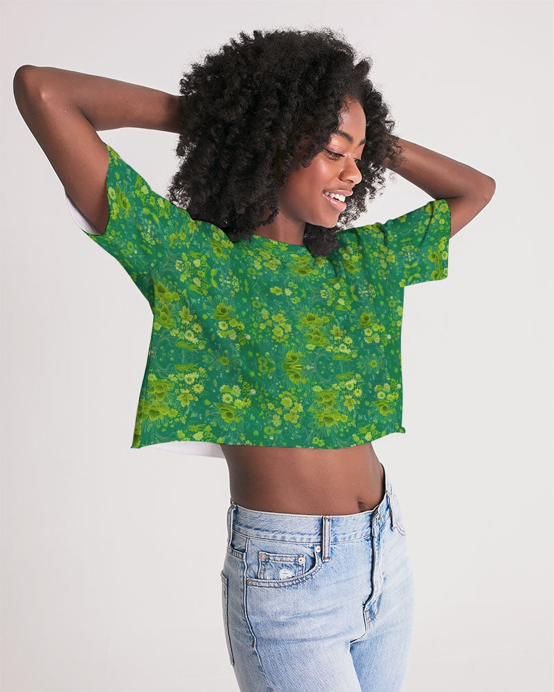 Green lush Repeat pattern Women's Lounge Cropped Tee