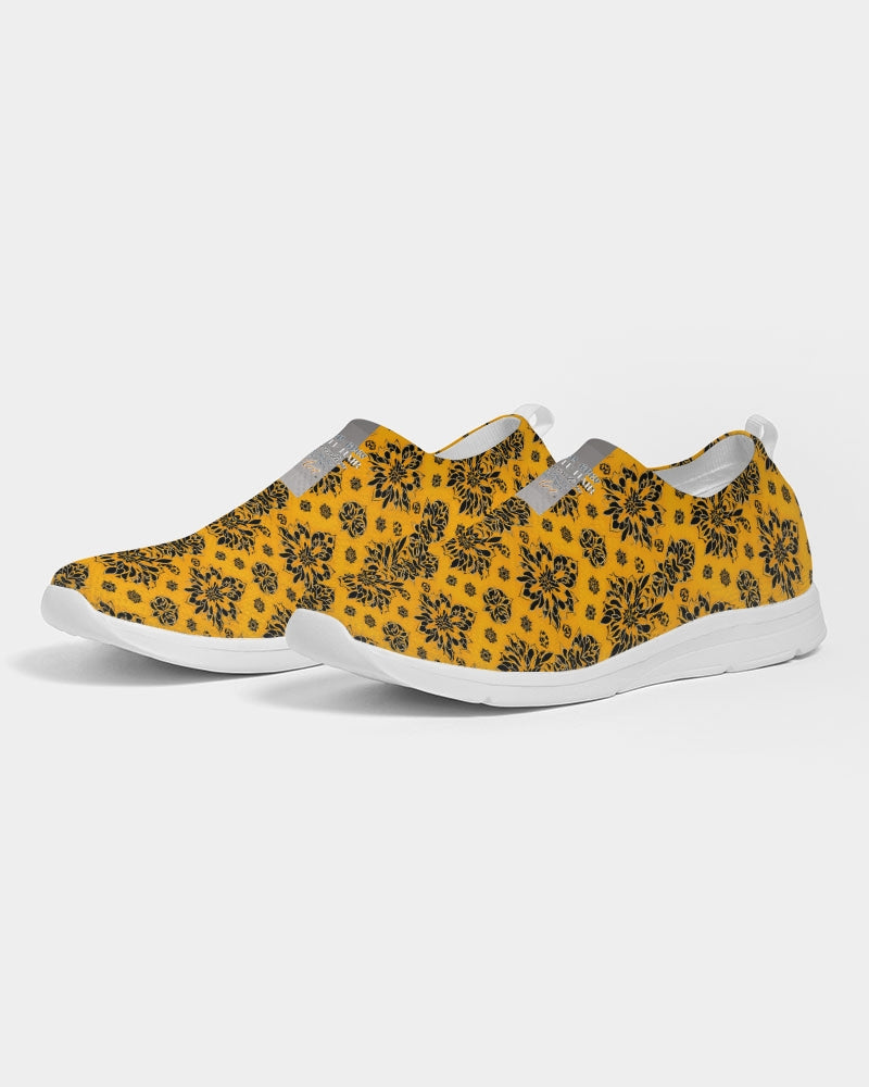 Orange and black roll pattern design Men's Slip-On Flyknit Shoe