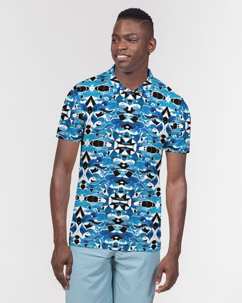 Blue Abstract pattern design Men's Slim Fit Short Sleeve Polo