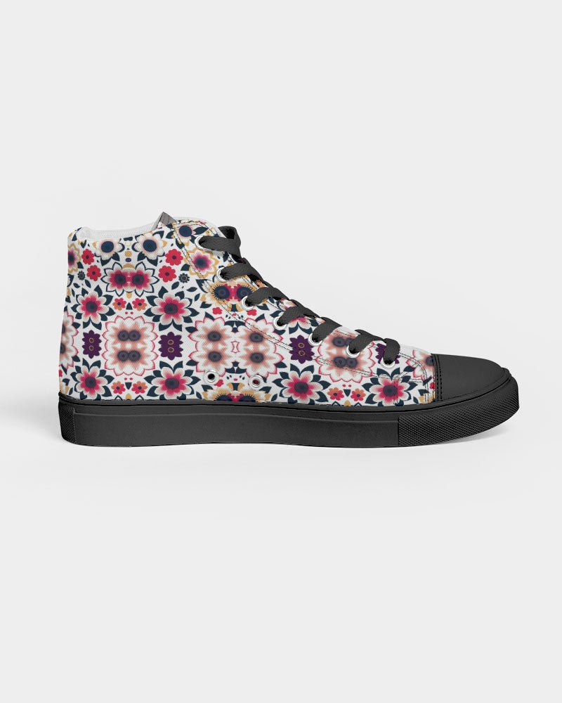 Abstract flower pattern Women's Hightop Canvas Shoe - Black