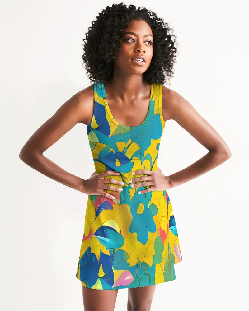 Beautiful yellow and blue hint of red pattern Women's Racerback Dress