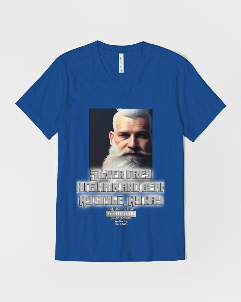 Silver Grey white hair and beard, my style my way Unisex Jersey V-Neck Tee | Bella + Canvas