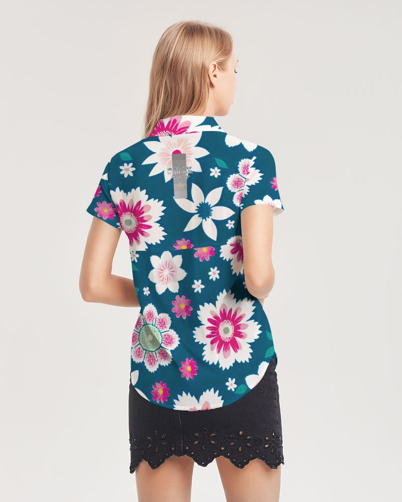 Beautiful floral pattern Women's All-Over Print Short Sleeve Button Up