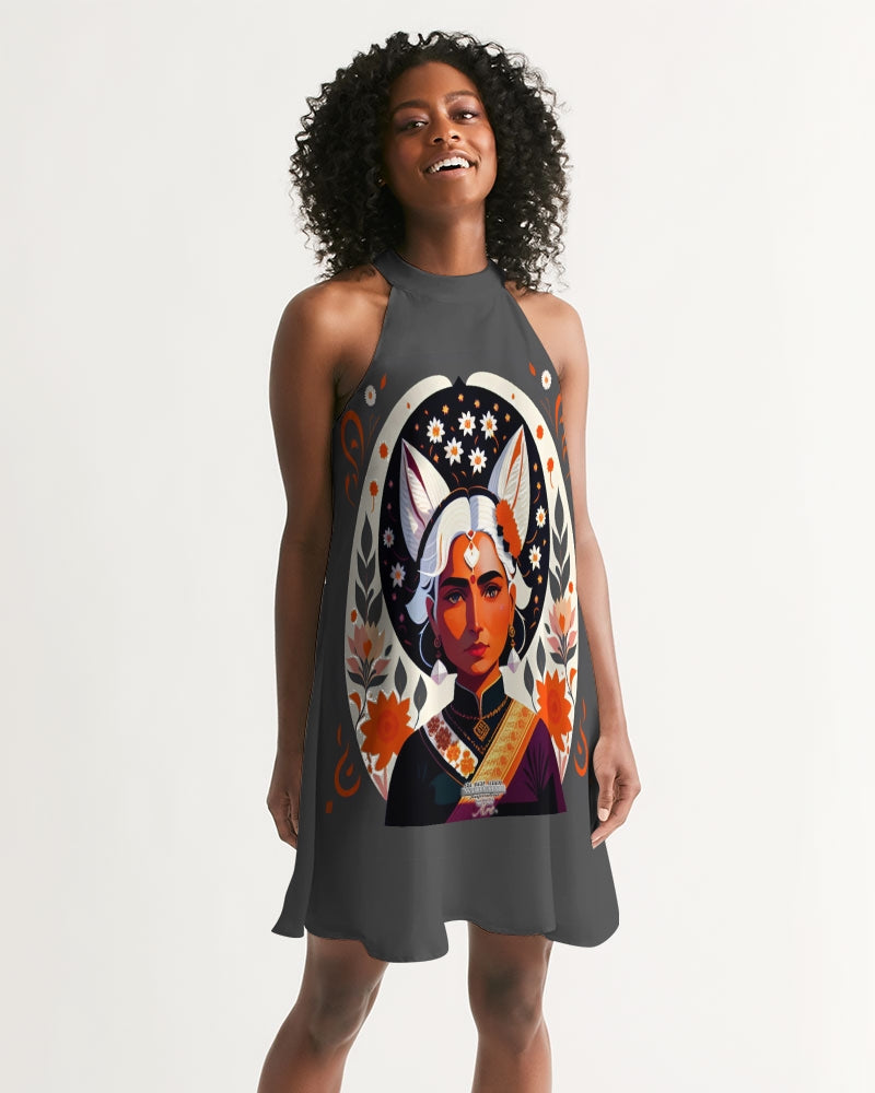 Nubian girl silver fox Women's Halter Dress