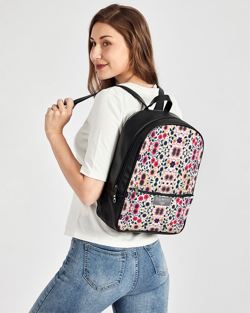 Abstract flower pattern Classic Faux Leather Backpack