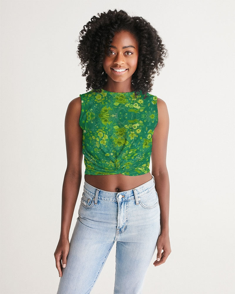 Green lush Repeat pattern Women's Twist-Front Tank