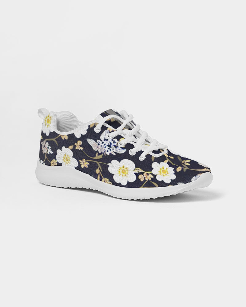 Pink flower black background Women's Athletic Shoe