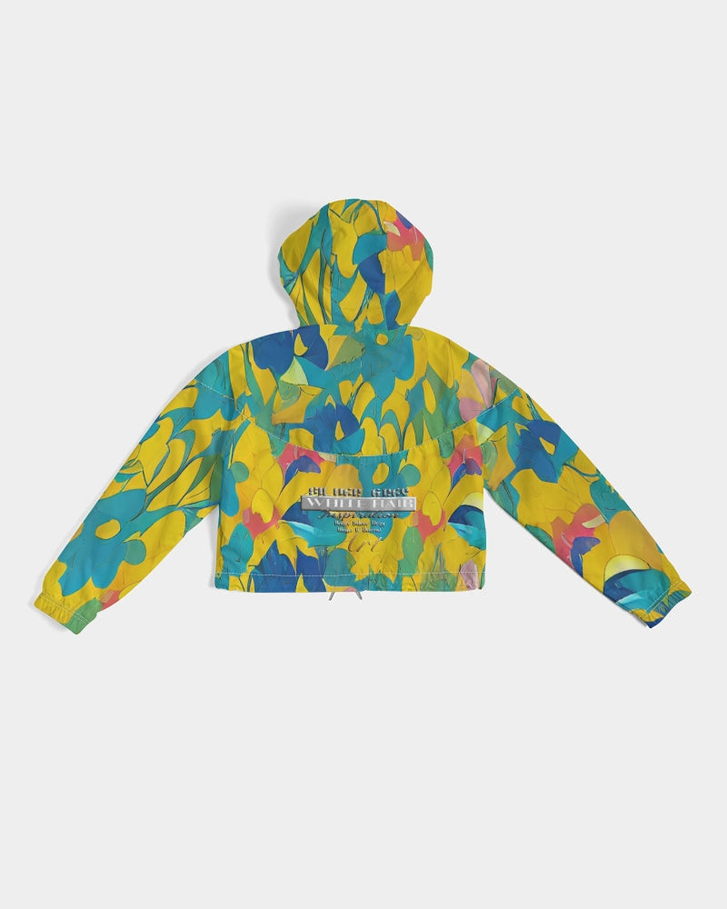 Beautiful yellow and blue hint of red pattern Women's Cropped Windbreaker