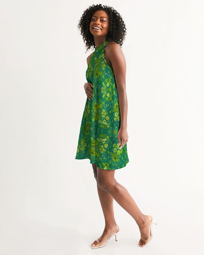 Green lush Repeat pattern Women's Halter Dress