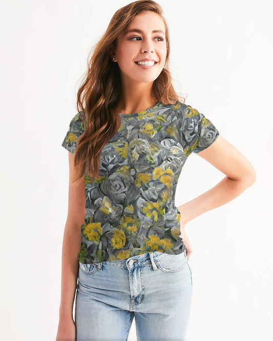 Orange and yellow and grey abstract design of Roses Women's Tee