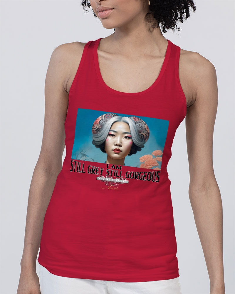 Promoting Asian women with silver grey Unisex Jersey Tank | Bella + Canvas