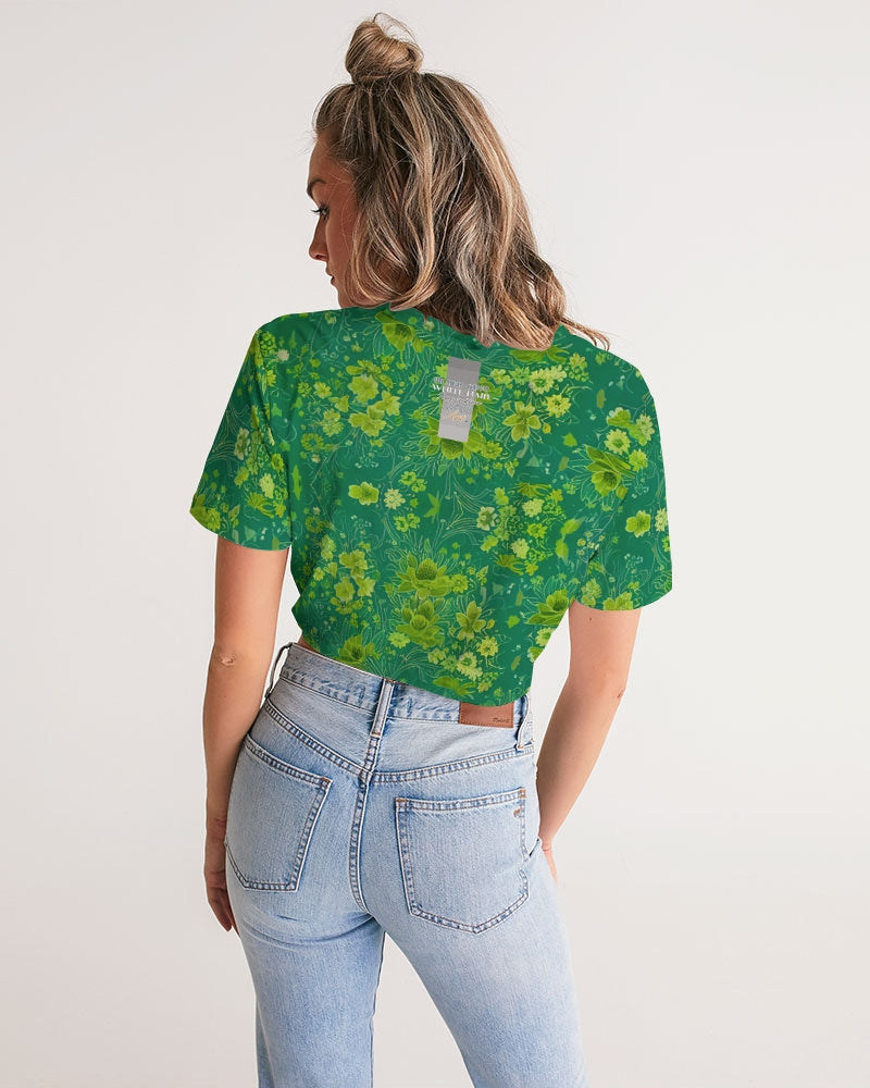 Green lush Repeat pattern Women's Twist-Front Cropped Tee