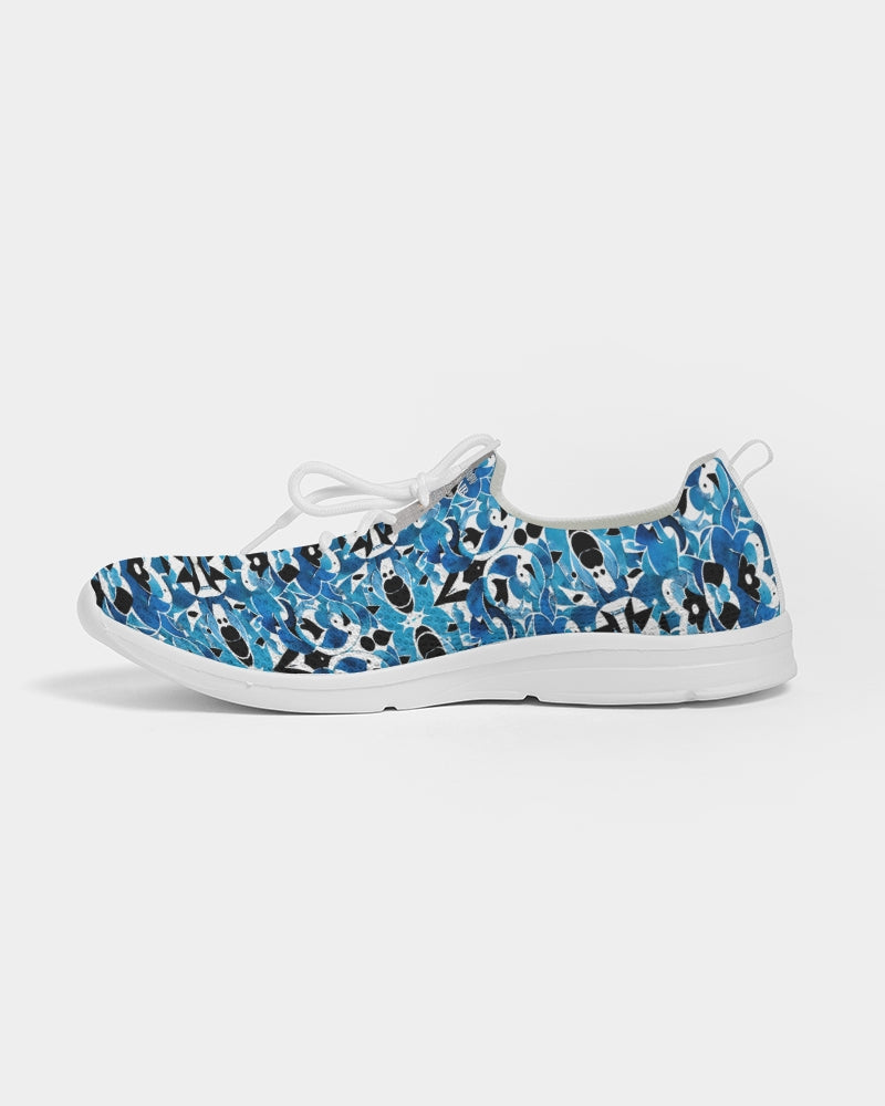 Blue Abstract pattern design Men's Lace Up Flyknit Shoe