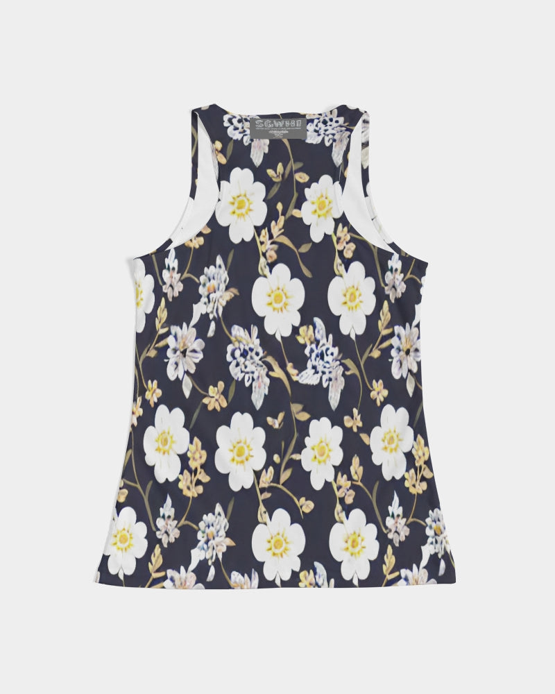 Pink flower black background Women's All-Over Print Tank