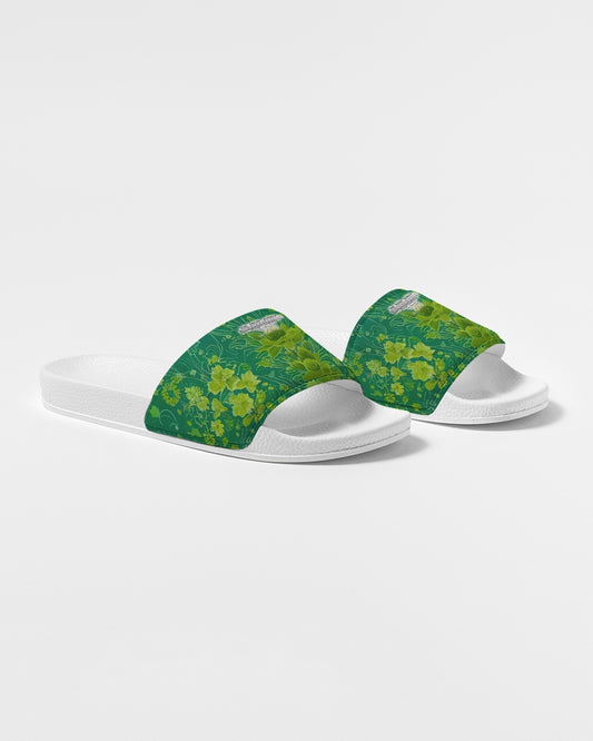 Lush green flower pattern design with logo Men's Slide Sandal