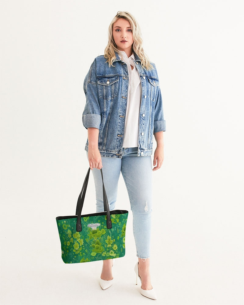 Lush green flower pattern design with logo Stylish Tote