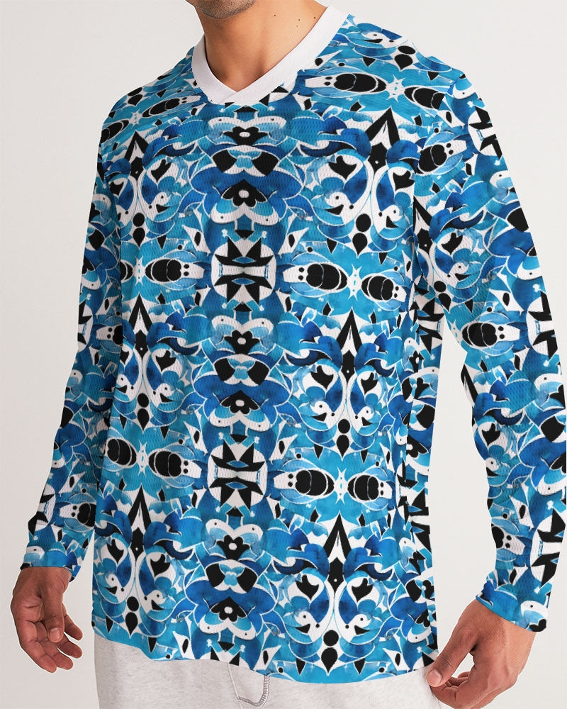 Blue Abstract pattern design Men's Long Sleeve Sports Jersey