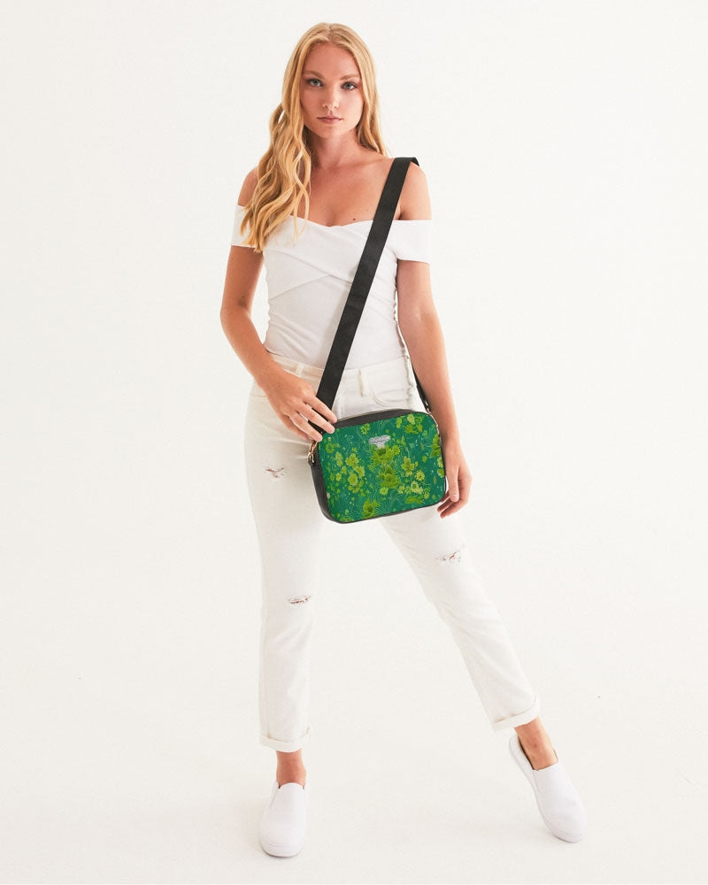 Lush green flower pattern design with logo Crossbody Bag