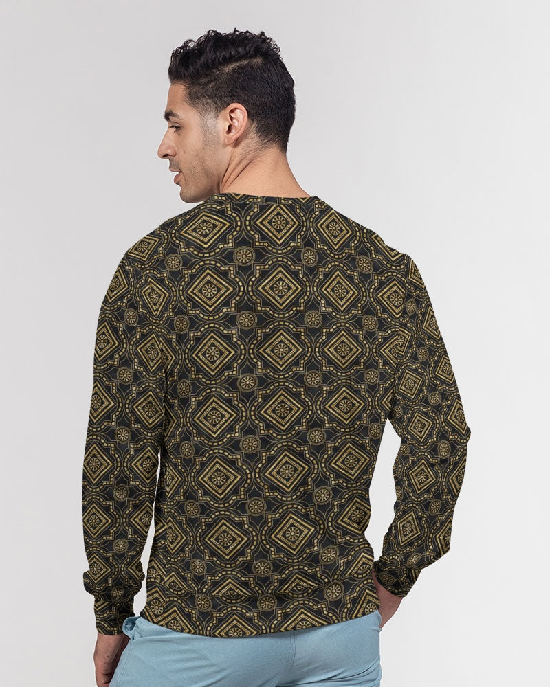 Brown Diamond pattern Men's Classic French Terry Crewneck Pullover