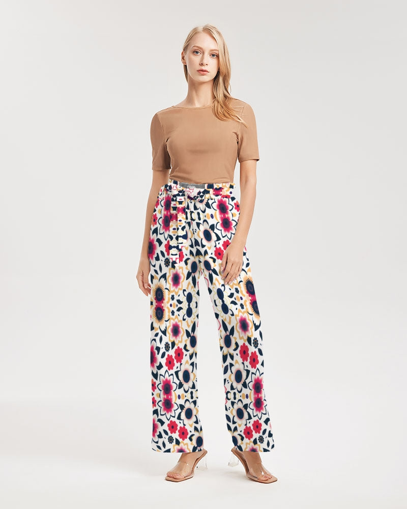 Abstract flower pattern Women's All-Over Print High-Rise Wide Leg Pants