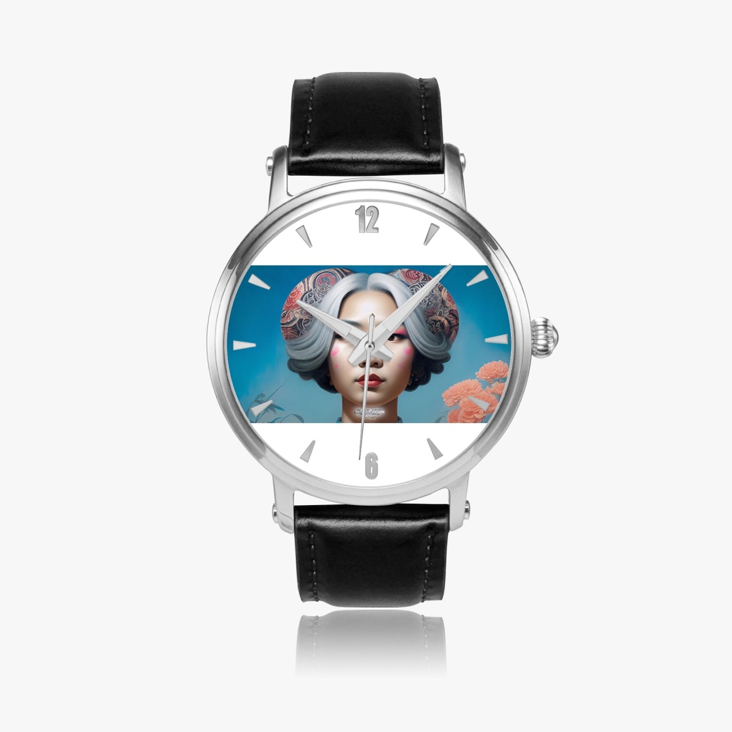 Asian woman clock face Silver grey white hair inspiration 46mm Unisex Automatic Watch (Silver)