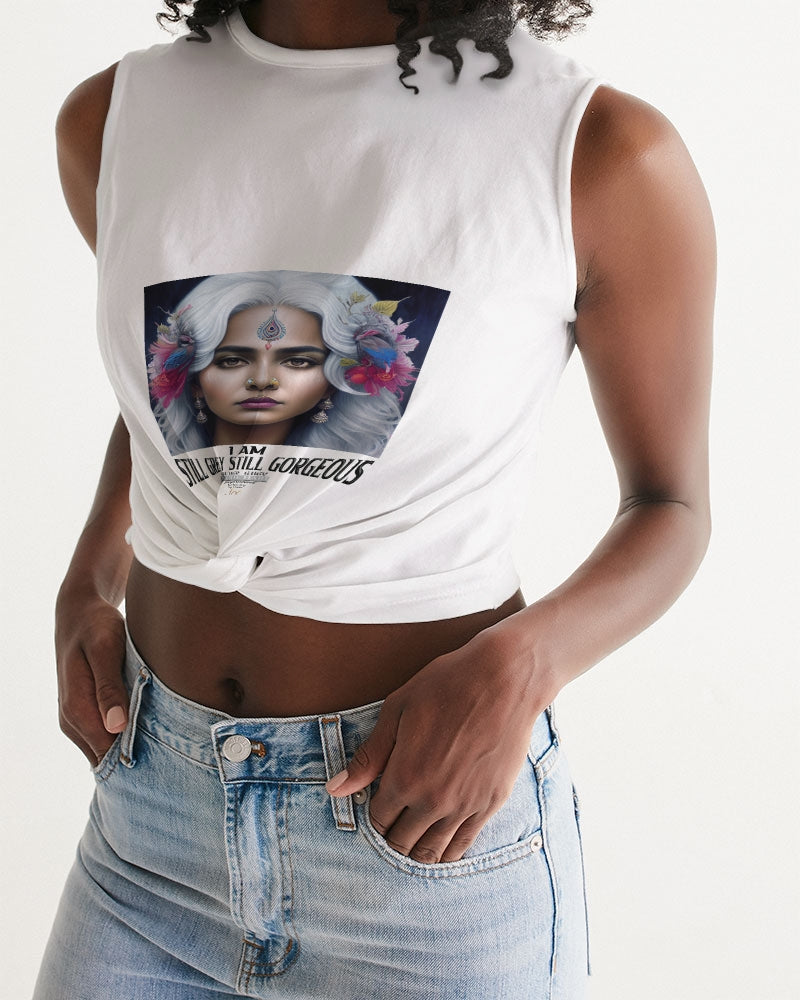 Promoting Indian women with silver grey hair Women's Twist-Front Tank