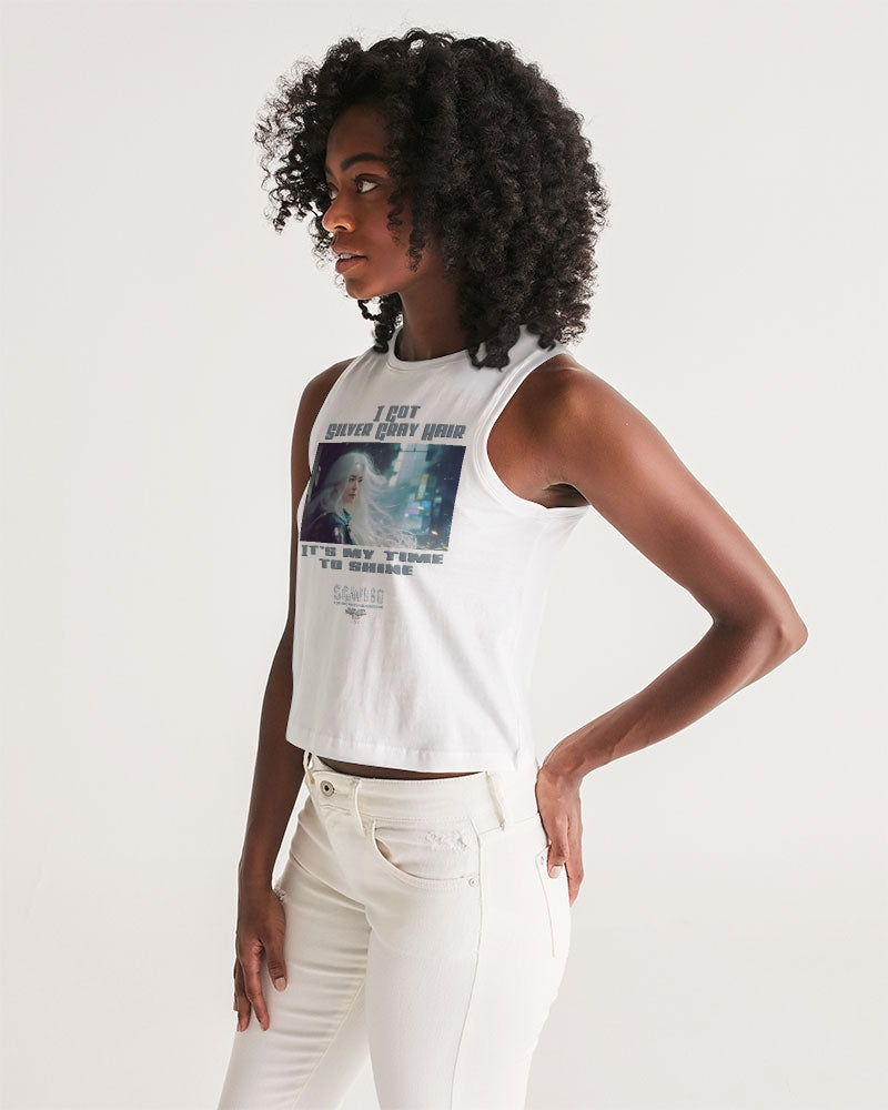 Beautiful white woman my time to shine Women's All-Over Print Cropped Tank