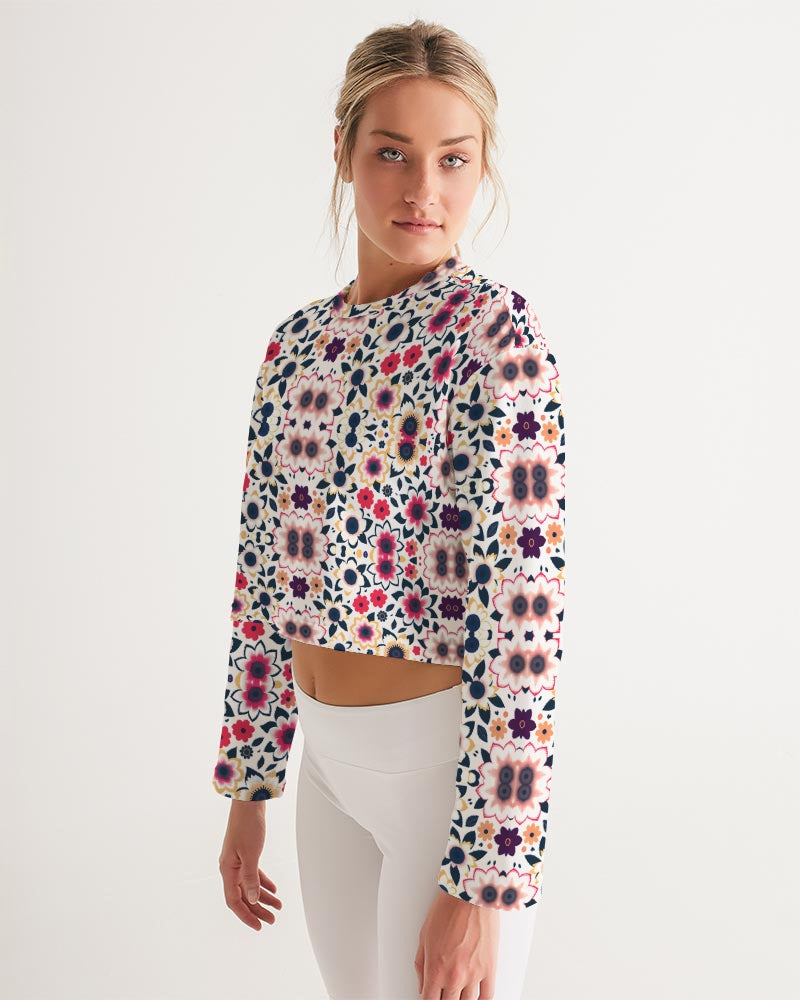 Abstract flower pattern Women's All-Over Print Cropped Sweatshirt