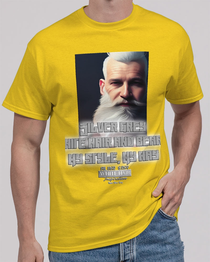 Silver Grey white hair and beard, my style my way Unisex Heavy Cotton T-Shirt | Gildan