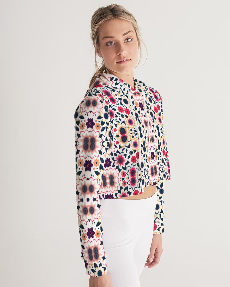 Abstract flower pattern Women's All-Over Print Cropped Hoodie