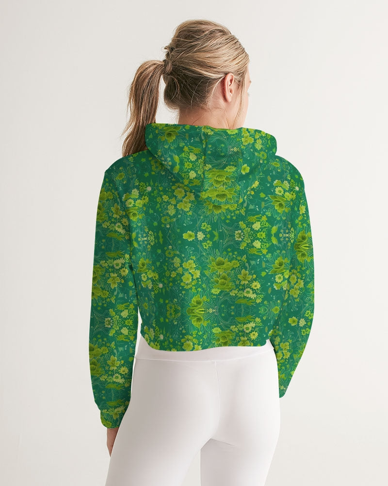 Green lush Repeat pattern Women's Cropped Hoodie