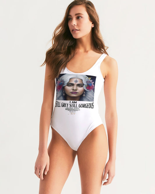 Promoting Indian women with silver grey hair Women's One-Piece Swimsuit