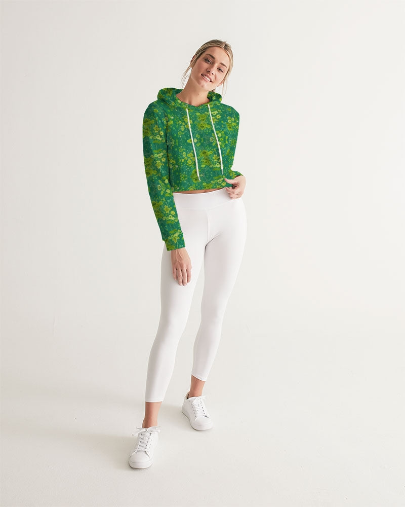 Green lush Repeat pattern Women's Cropped Hoodie